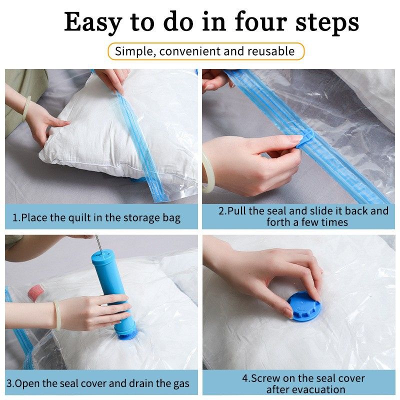 Vacuum Compression Storage Bags 7 Piece Set (6 Bags + Hand Pump) for Clothes Quilts Travel