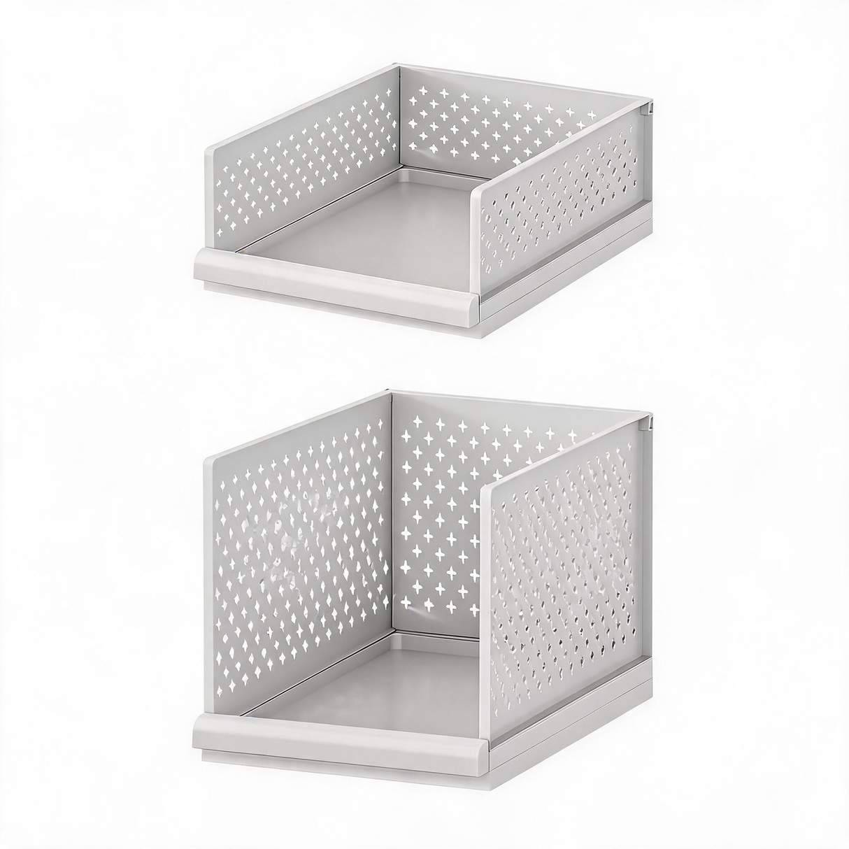 White Wardrobe Storage Organizers 2 Piece Set High & Low Pull-Out Drawer Style for Clothes