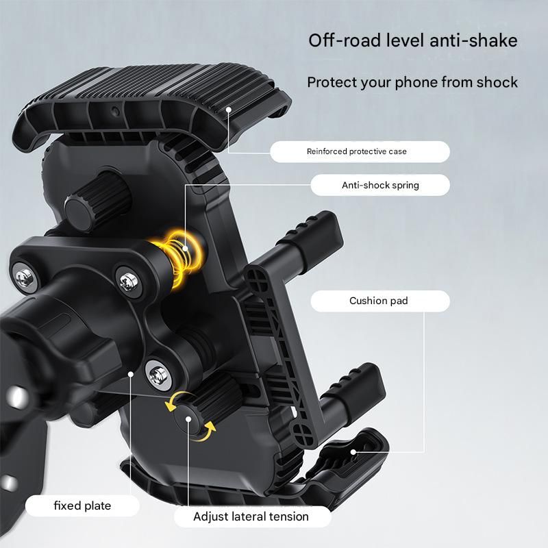 Black Motorcycle Phone Holder 4-Axis Shockproof Anti-Shake Mount for Navigation