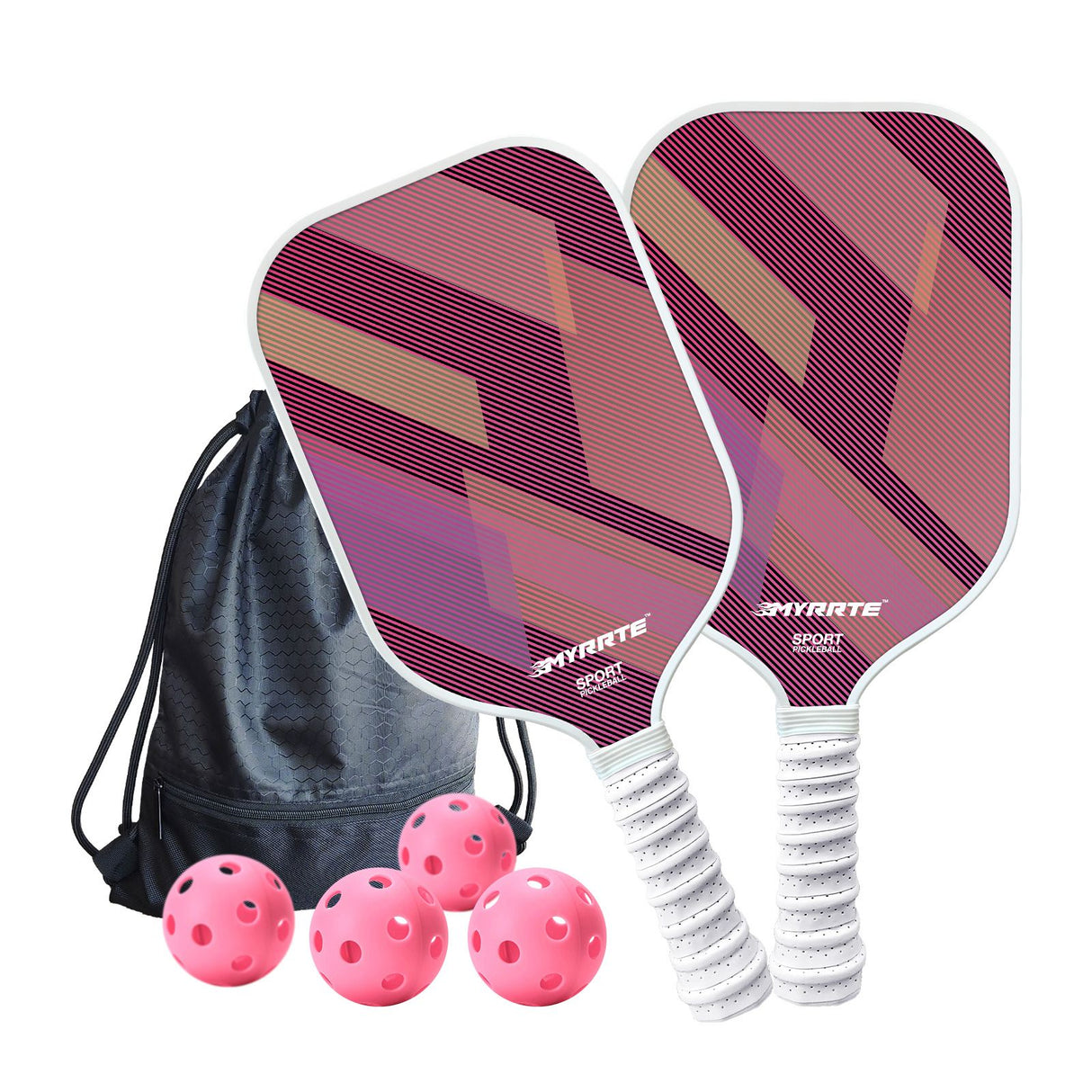 Fantasy Purple Striped Fiberglass Pickleball Paddle Set – 4 Balls & 2 Lightweight Shock-Absorbing Rackets with Versatile Carry Bag for Outdoor Play