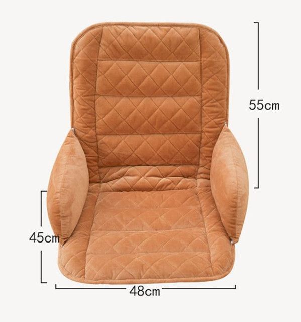 Khaki Premium Quilted Plush Integrated Seat Cushion & Backrest – Thickened Lumbar Support Pad with Detachable Armrests, Secure Buckle and Washable Cover for Office Chair Long Sitting