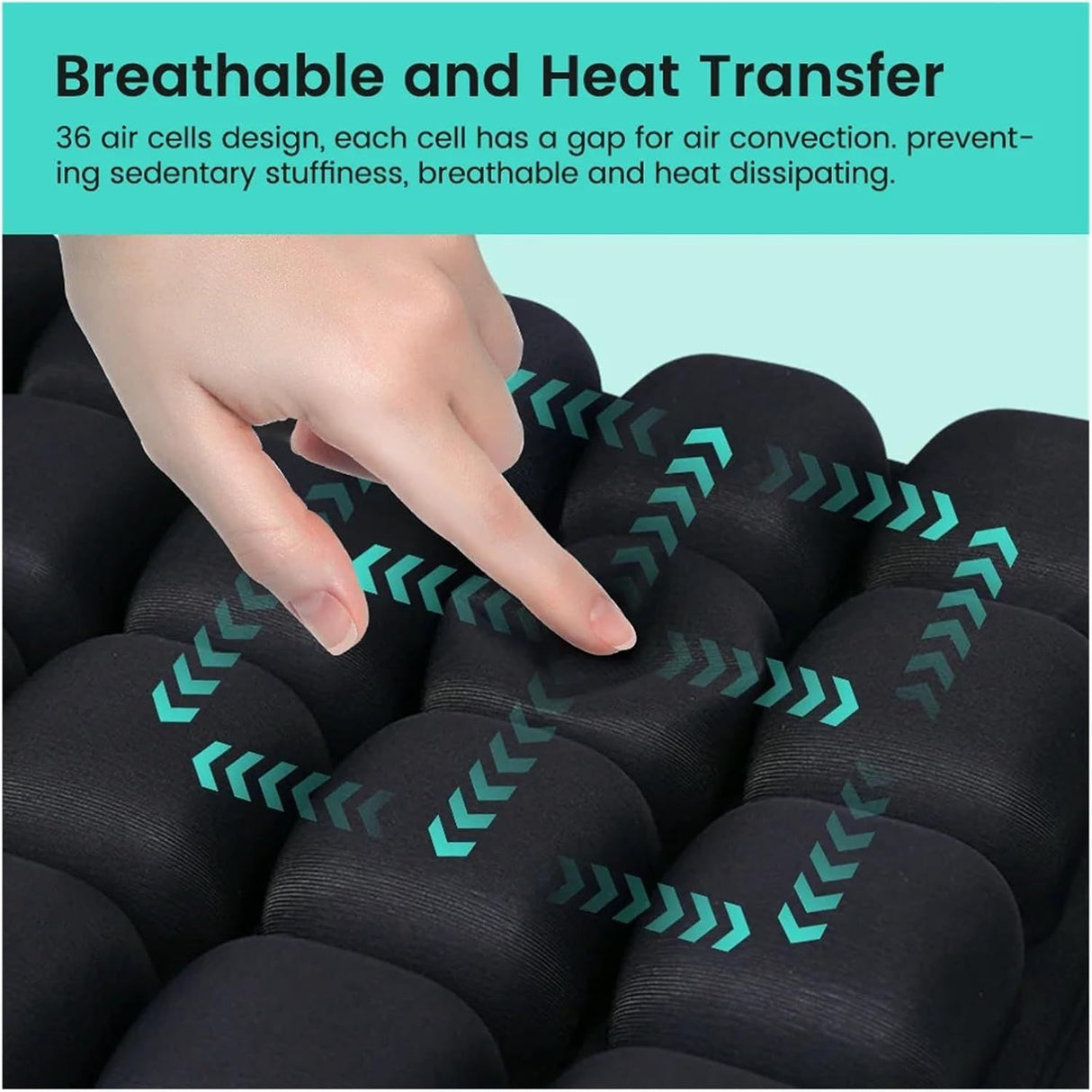Dark Green Portable 3D Aircell Travel Inflatable Seat Cushion with Built-in Pump – 36 Airbags Ergonomic Pressure Relief Pad with Lycra Cover & Non-Slip Base for Office Car Flight Long Sitting