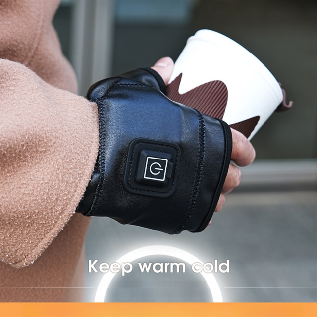 1 Pairs Wireless Electric 3 Levels Heated Fingerless Gloves with Windproof Waterproof PU Leather, USB-C Rechargeable Outdoor Activities Hand Warmer for Men Women Riding Home Office