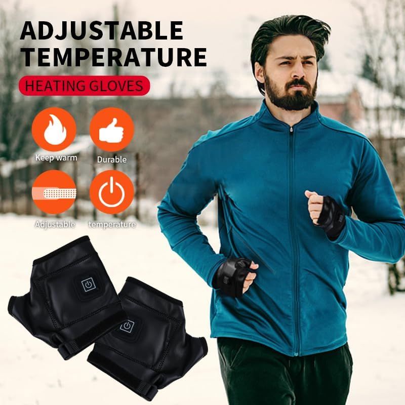 1 Pairs Wireless Electric 3 Levels Heated Fingerless Gloves with Windproof Waterproof PU Leather, USB-C Rechargeable Outdoor Activities Hand Warmer for Men Women Riding Home Office