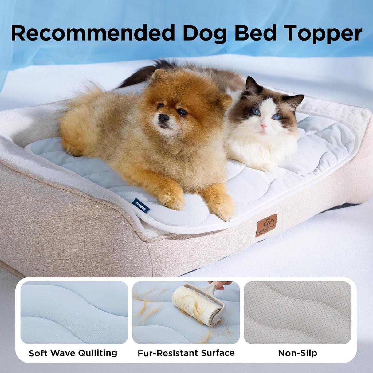 91 x 58 CM Blue Premium Wave Quiltied Pet Cooling Mat - Washable Self-Cooling Blanket with Anti-Stick Hair Surface & Non-Slip Base for Cats Dogs and Human Versatile Use