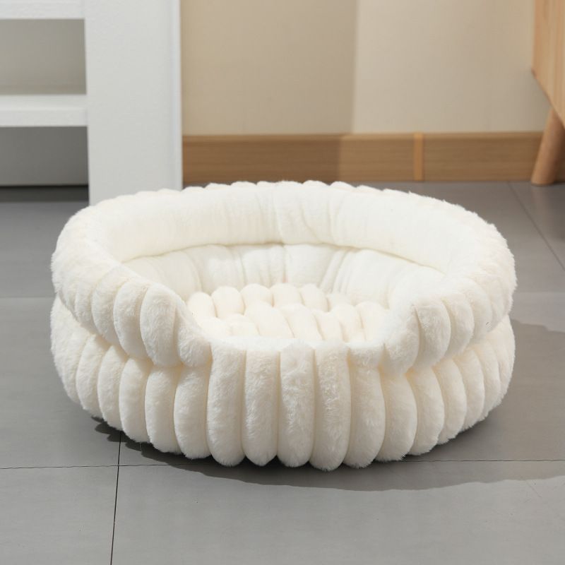 White Plush Round Pet Bed with Gap Entry & Removable Cushion S Size - Thickened Warm Anti Slip Cats and Dogs Donut Nest for All Seasons, Cozy and Soft Sleeping Bed for Home Use, L Size 60*60*15CM