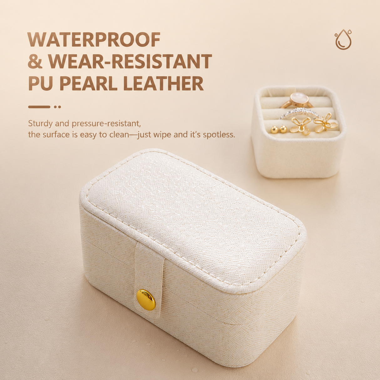 Pink Waterproof PU Leather Jewelry Travel Case with Removable Ring Tray, Portable Mini Jewelry Organizer Box for Rings Earrings Necklaces Lipstick