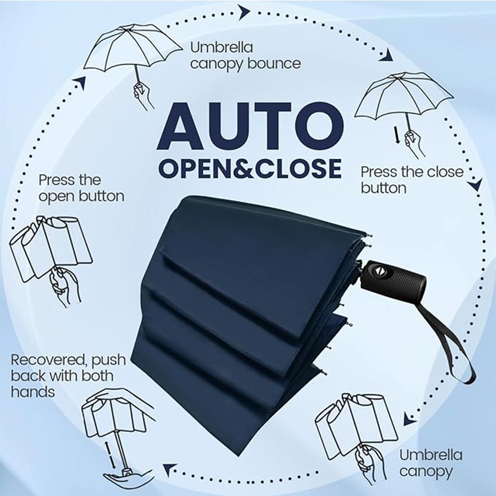 46 inch Wine Red Windproof Automatic Travel Folding Umbrella and Black Absorbent Hanging Storage Pouch Set – Compact 3-Fold Auto Open Close Umbrella wth Double Canopy and 10 Reinforced Ribs for Rain & Sun Outdoor Use