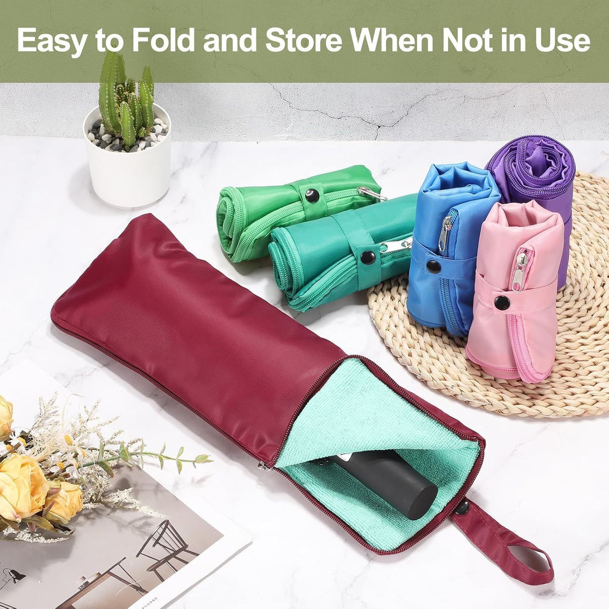46 inch Wine Red Windproof Automatic Travel Folding Umbrella and Black Absorbent Hanging Storage Pouch Set – Compact 3-Fold Auto Open Close Umbrella wth Double Canopy and 10 Reinforced Ribs for Rain & Sun Outdoor Use