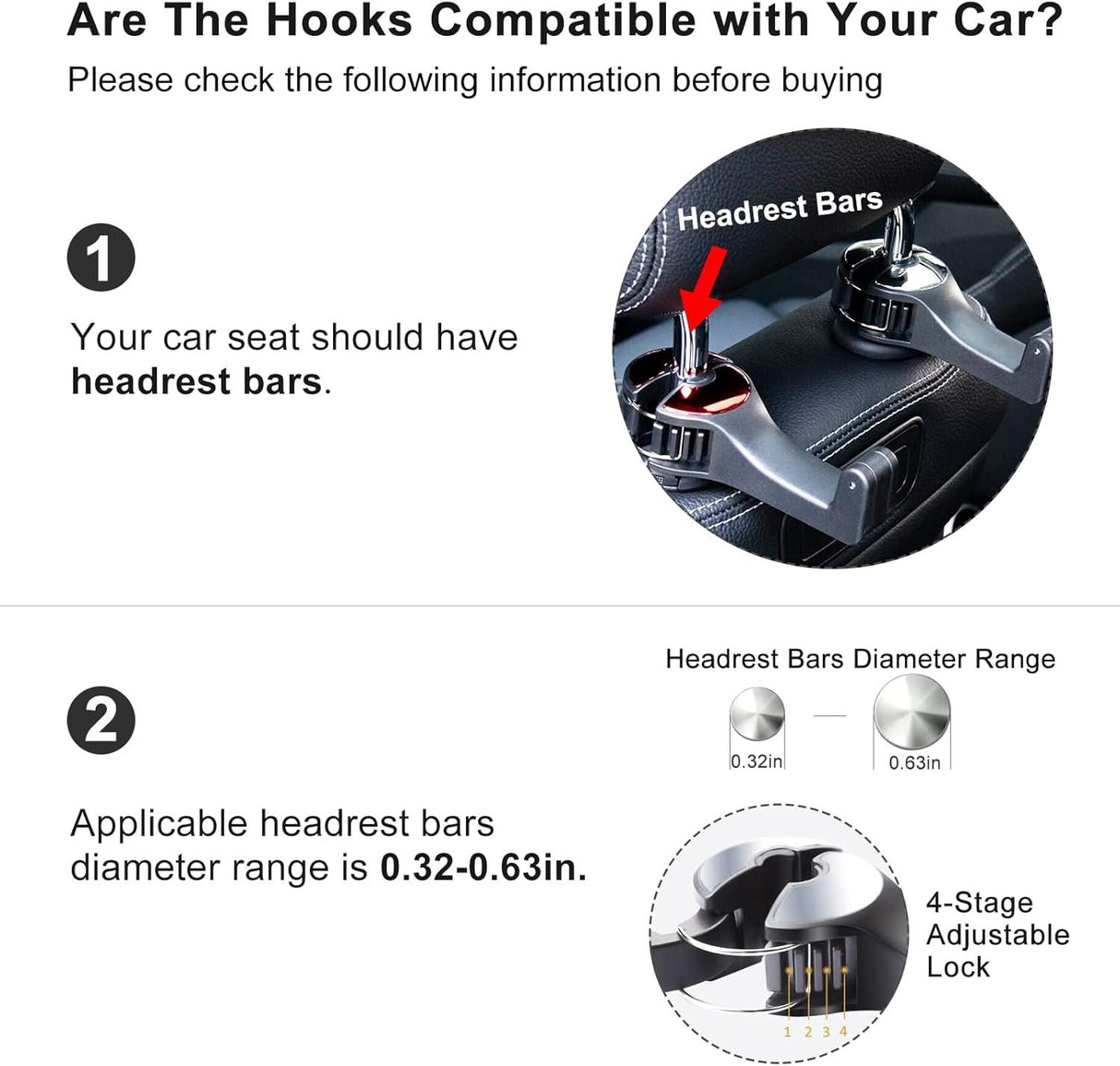 4 Pack Red Car Headrest Hook with Phone Holder for Purses Bags and 4-6.5 Inch Smartphones, Universal 360 Rotation Back Seat Storage Hook and Mobile Stand