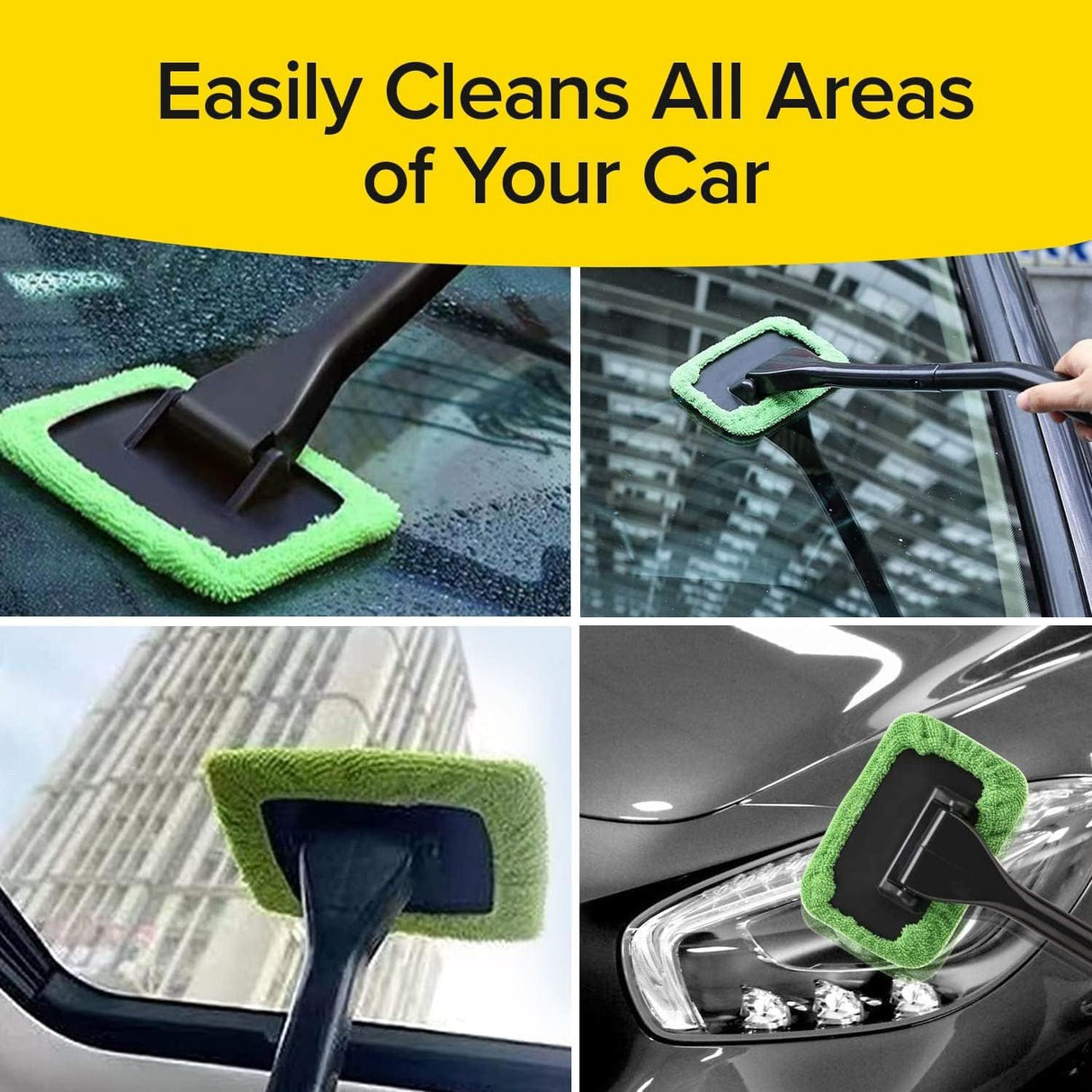 Car Windshield Rotating Defogger Cleaner Brush with 4 Washable Microfibre Pads, Spray Bottle and Detachable Handle for Home Car Fog Dust Stain Removal