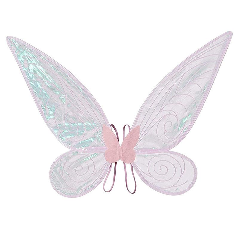 Pink Fairy Shimmering Butterfly Wings Costume with Elastic Shoulder Strap – Iridescent Translucent Angel Dress-Up Wings, Lightweight and Foldable for Girls, Princess Party, Halloween & Cosplay Accessory