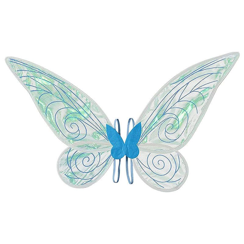 Blue Fairy Shimmering Butterfly Wings Costume with Elastic Shoulder Strap – Iridescent Translucent Angel Dress-Up Wings, Lightweight and Foldable for Girls, Princess Party, Halloween & Cosplay Accessory
