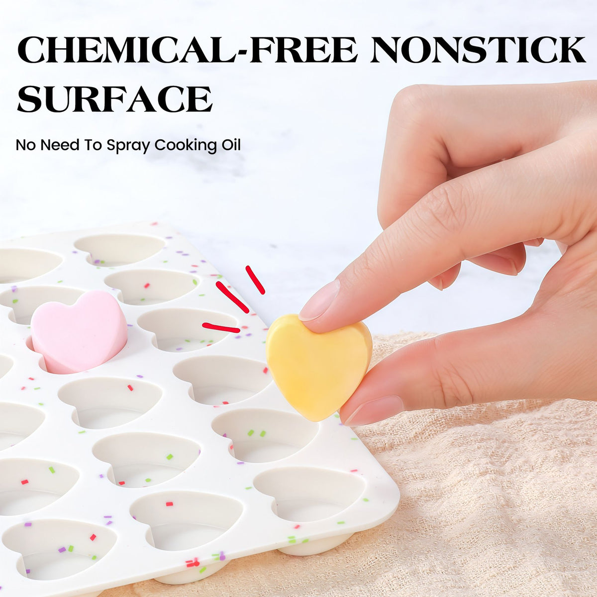 12 Cavity Heart Shaped Silicone Nonstick Easy Release Baking Molds(2PCS) - Food Grade Heart Chocolate Mousse Cake Baking Tray for Dessert Candy Jelly