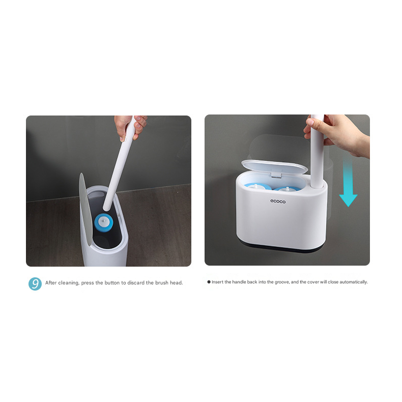 White and Black Disposable Toilet Brush with Wall Mount Holder set - No Touch Replacement System, 360 Degree Rotating Head with Built-in Cleaning Solution, Space Saving Bathroom Cleaner for Homes