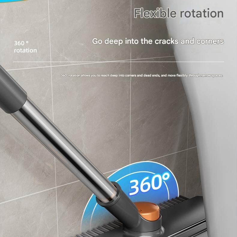 Grey Floor Scrub Brush with V-Shaped Bristles - 360 Degree Rotating Long Handle Gap Cleaner for Bathroom Tiles, Grout and Corners, Heavy Duty Scraper and Brush Combo for Homes