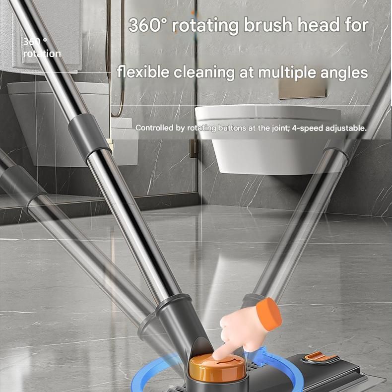 Grey Floor Scrub Brush with V-Shaped Bristles - 360 Degree Rotating Long Handle Gap Cleaner for Bathroom Tiles, Grout and Corners, Heavy Duty Scraper and Brush Combo for Homes