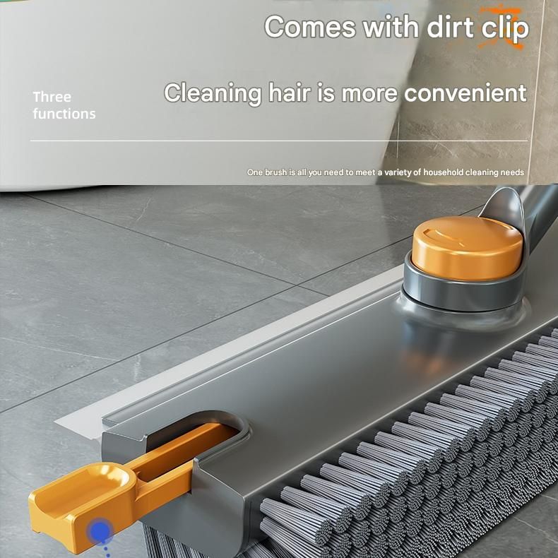 Grey Floor Scrub Brush with V-Shaped Bristles - 360 Degree Rotating Long Handle Gap Cleaner for Bathroom Tiles, Grout and Corners, Heavy Duty Scraper and Brush Combo for Homes