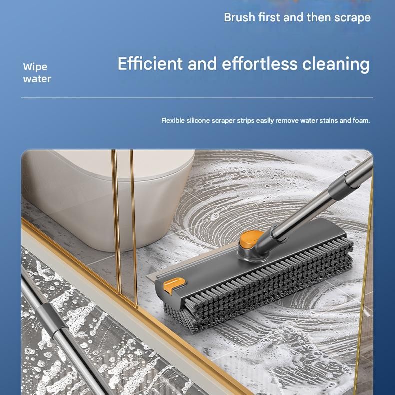 Grey Floor Scrub Brush with V-Shaped Bristles - 360 Degree Rotating Long Handle Gap Cleaner for Bathroom Tiles, Grout and Corners, Heavy Duty Scraper and Brush Combo for Homes