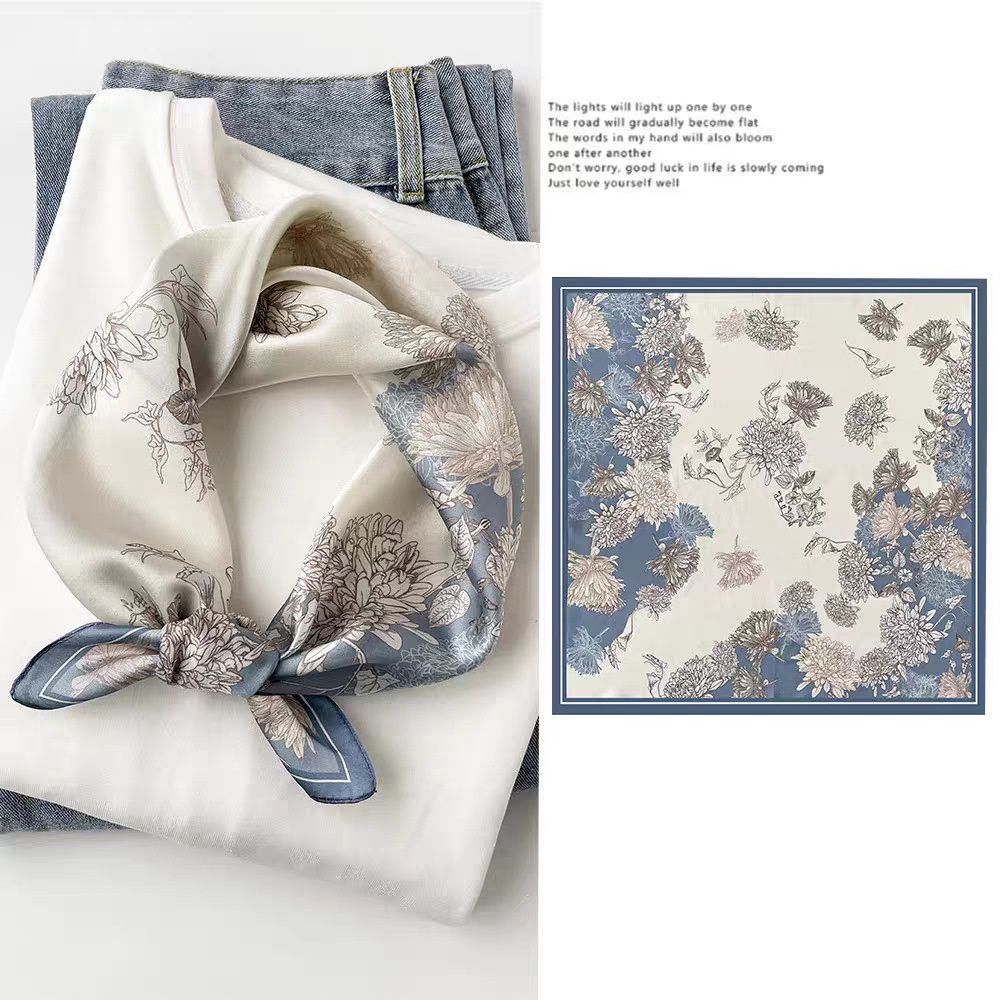 Mulberry Silk Square Scarf for Women - 53x53cm Floral Print Neck Scarf with Gift Box, Soft Lightweight Silk Headscarf for Birthday, Anniversary - Elegant Gift for Mum, Grandma, Teachers