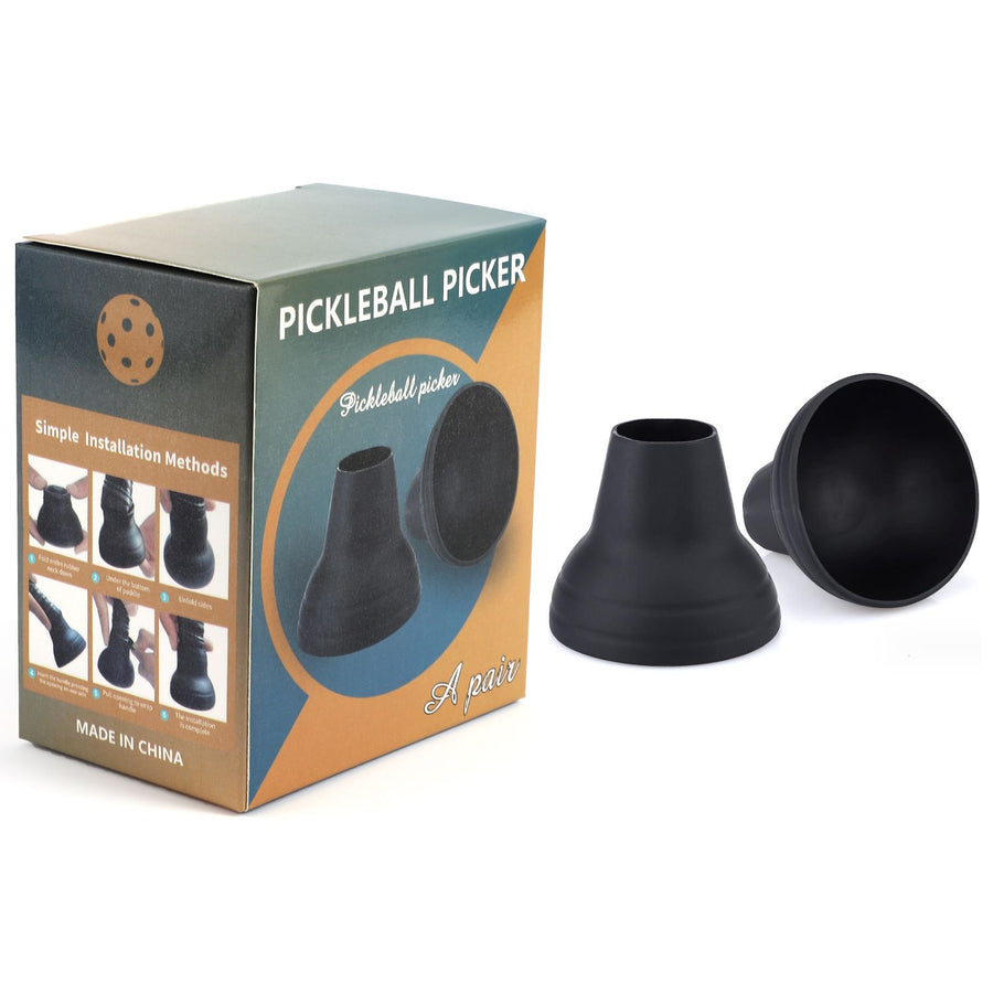 2-piece Black Silicone Pickleball Ball Retriever Attachment for Paddle Handle Easy Ball Pickup Training Accessory No Bend Training Aid for Players