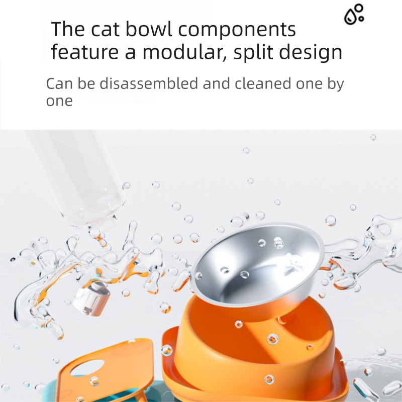 Grey and White Cat & Dog Feeding Station with Water Dispenser – Elevated Stainless Steel Pet Bowl Set with Slow Feeder, Anti-Spill Design and Automatic Water Supply