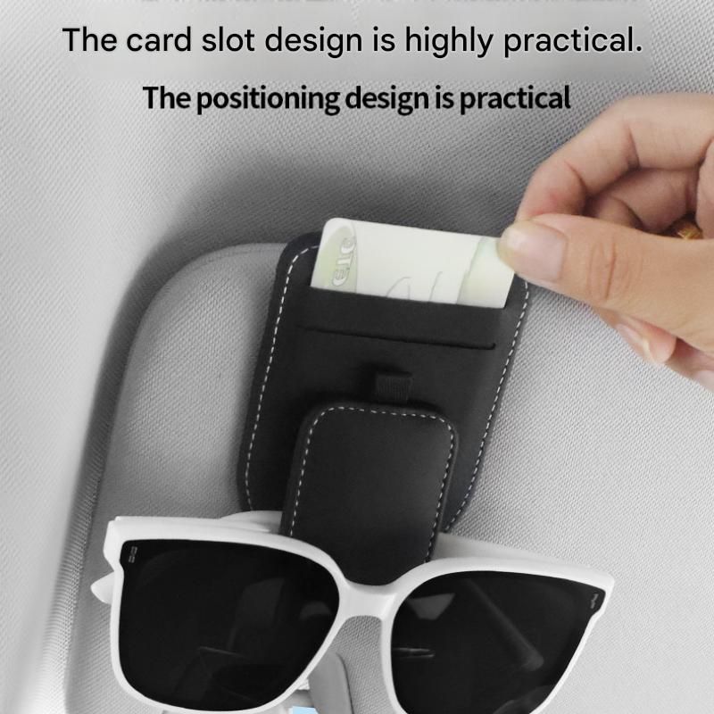 Orange Car Sun Visor Eyeglasses Holder Magnetic Glasses Clip with Card Storage Multifunction Auto Sunglasses Organizer PVC Leather Interior Accessory