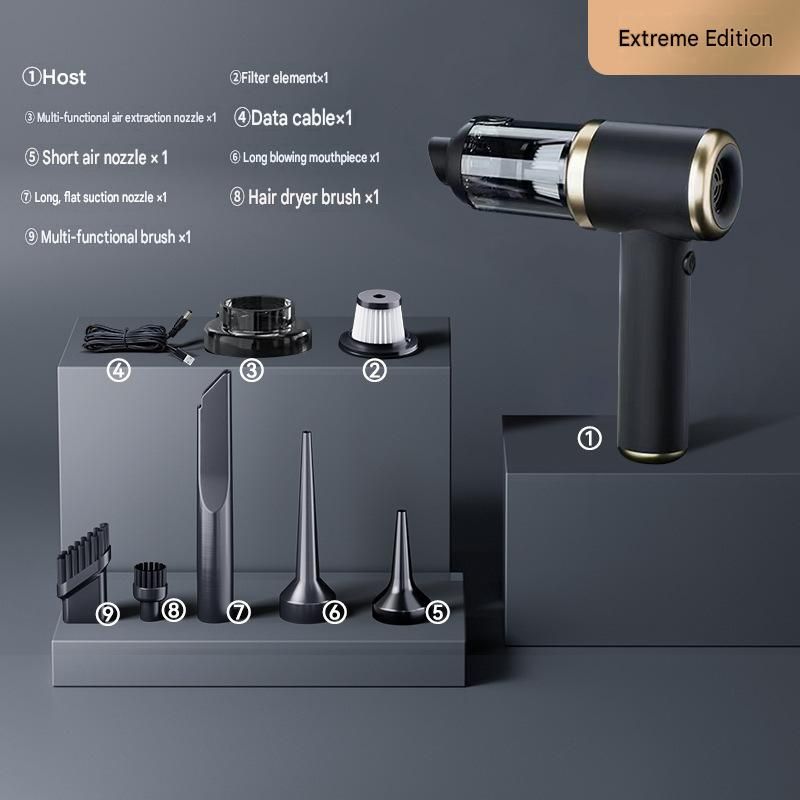 Black Handheld Cordless Vacuum Cleaner Air Duster 4-in-1 Mini Vacuum Blower Rechargeable Portable Auto Home Cleaning Tool