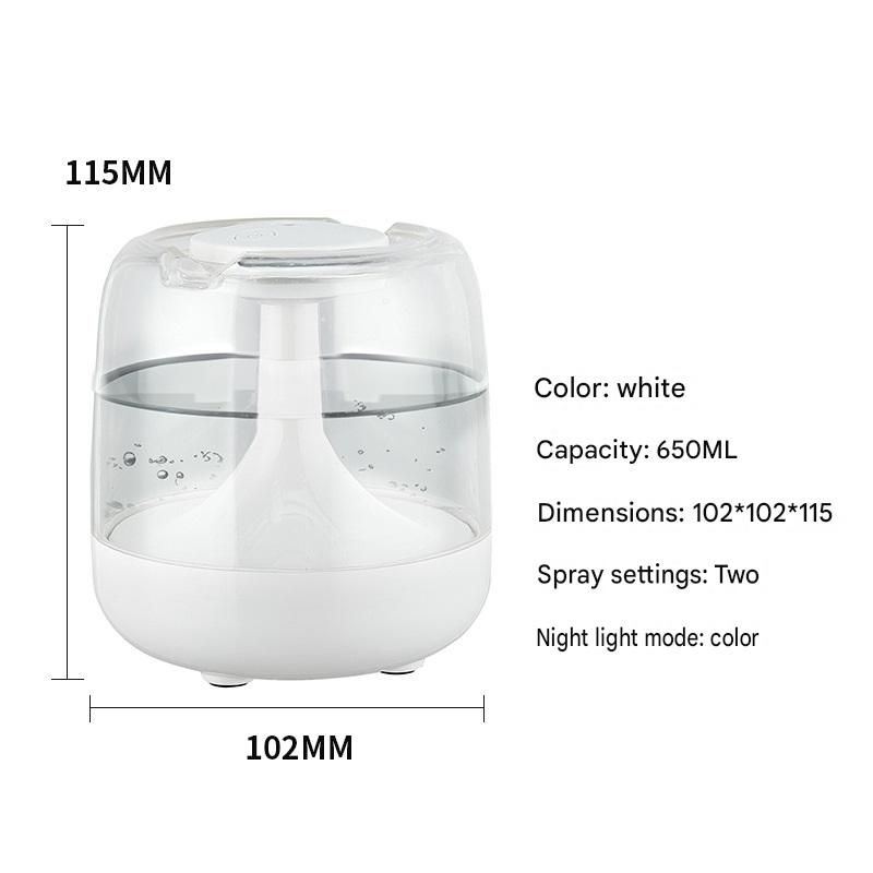 White 650ML USB Mini Humidifier with Aromatherapy Function, Cool Mist Air Humidifier for Bedroom, Home Office, Quiet Large Mist Output Diffuser with Night Light