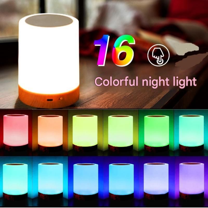 White LED Rechargeable Night Light with 16 Colors – 1200mAh Touch Bedside Lamp & Portable Ambient Lighting