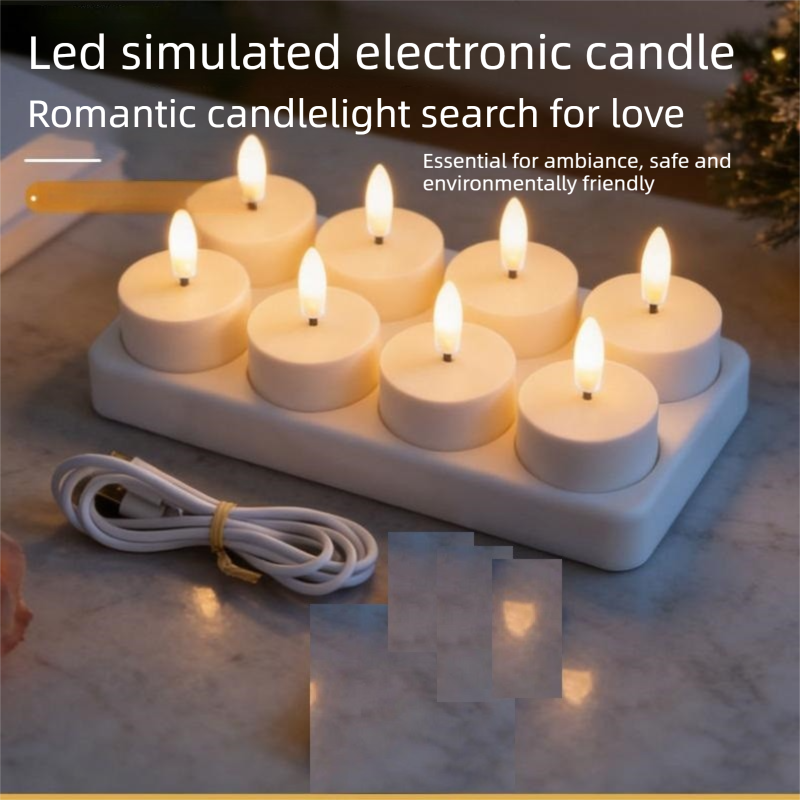 LED Rechargeable Flameless Candle Night Light Set (8 Units, with Lampshade)– USB Charging Decorative Tea Light Ambient Lighting for Christmas & Home Decor