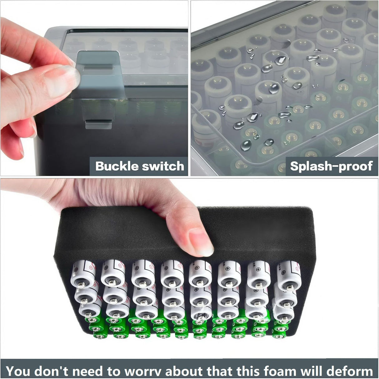 White AA/AAA Battery Storage Case 24 AA + 30 AAA Capacity Durable PP Organizer Box with Removable Foam Dustproof Portable Protective Battery Holder
