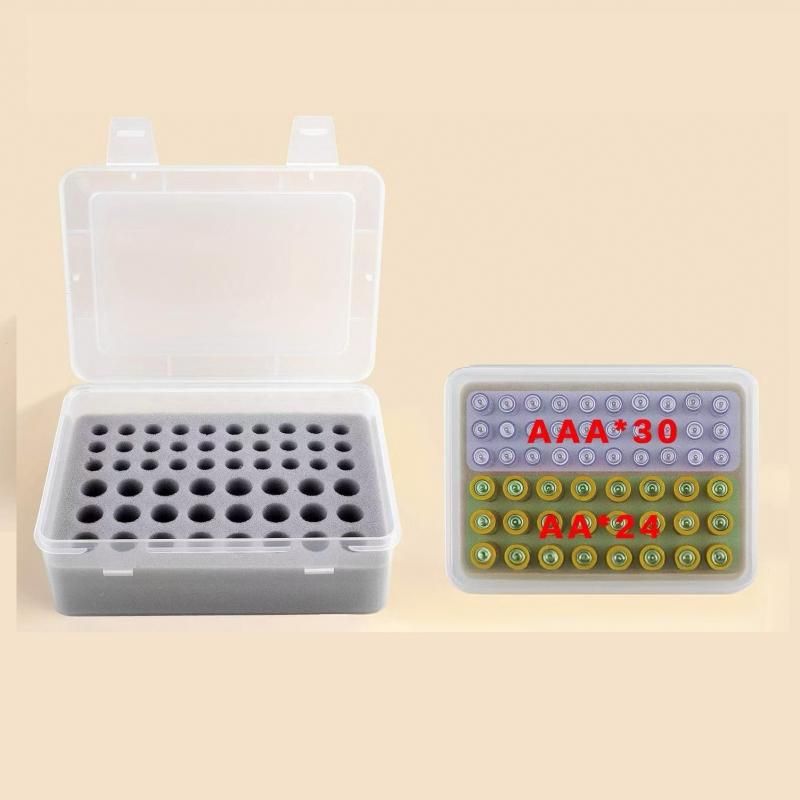 White AA/AAA Battery Storage Case 24 AA + 30 AAA Capacity Durable PP Organizer Box with Removable Foam Dustproof Portable Protective Battery Holder