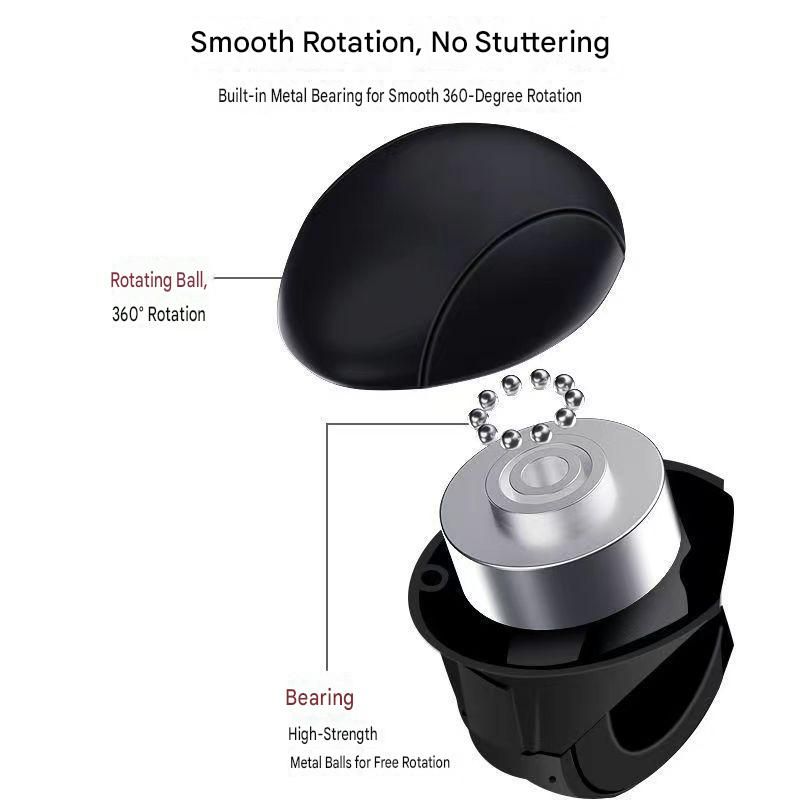 Car Steering Wheel Spinner Ball — Crafted from silicone, nylon, and metal, it features 360-degree rotation and a non-slip grip. Easy to install, it helps you steer effortlessly and navigate turns smoothly