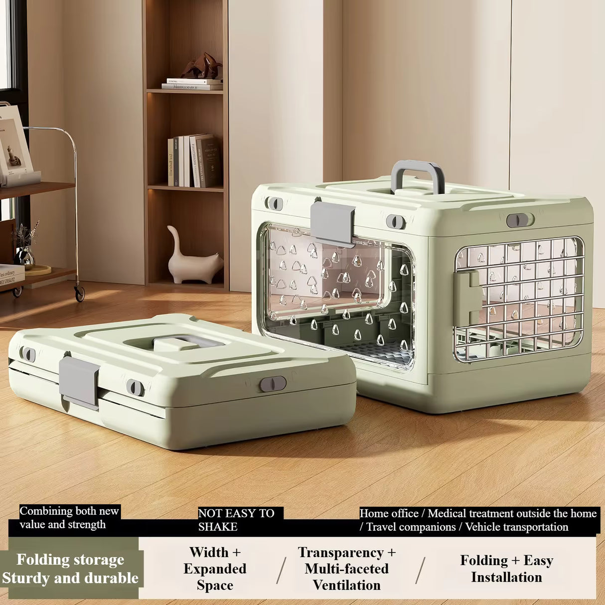 Green Collapsible Pet Carrier Crate - Foldable Travel Airline Dog & Cat Kennel with Transparent Windows