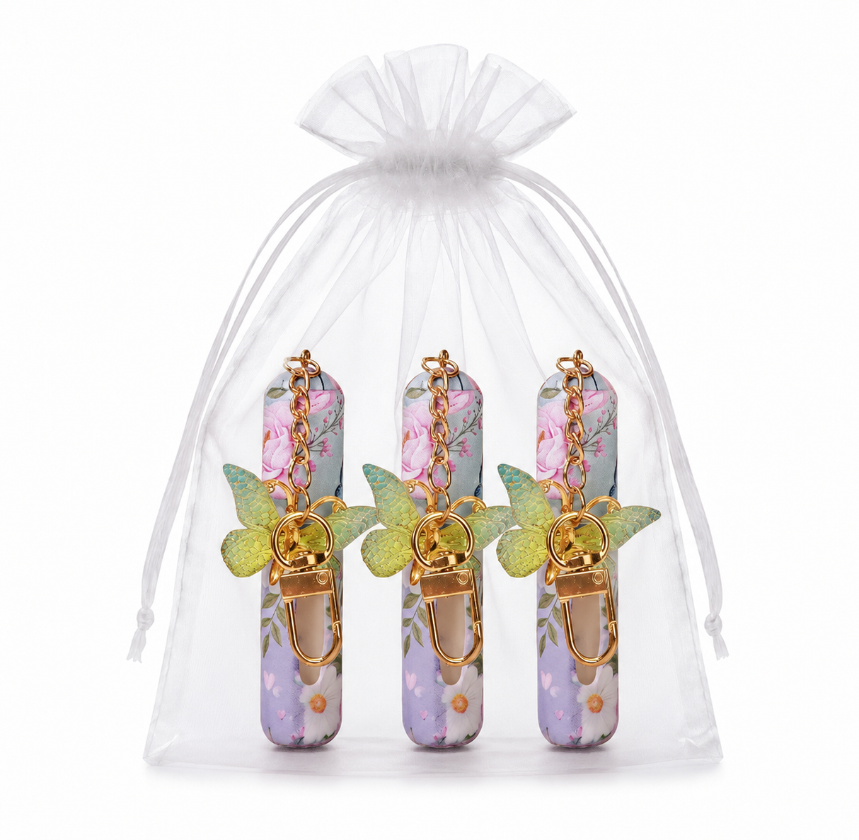 3 Pack Blue 5ml Portable Perfume Atomizer Keychain Butterfly Charm Floral Refillable Travel Spray Bottle Set - Same Design