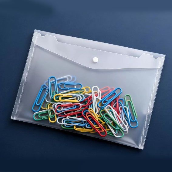 Heavy Duty A4 Transparent File Folder with Snap Closure & Paper Clip Set - Durable 0.2mm Plastic Document Wallet, 28mm Decorative Office Stationery, Space Saving Organisation for Students & Business