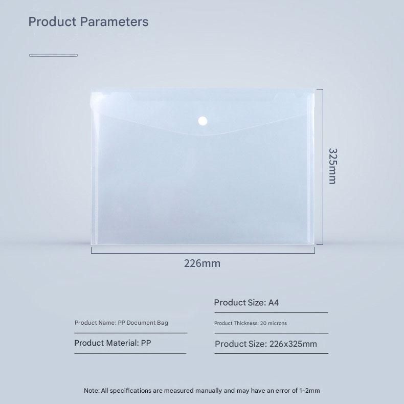 Heavy Duty A4 Transparent File Folder with Snap Closure & Paper Clip Set - Durable 0.2mm Plastic Document Wallet, 28mm Decorative Office Stationery, Space Saving Organisation for Students & Business