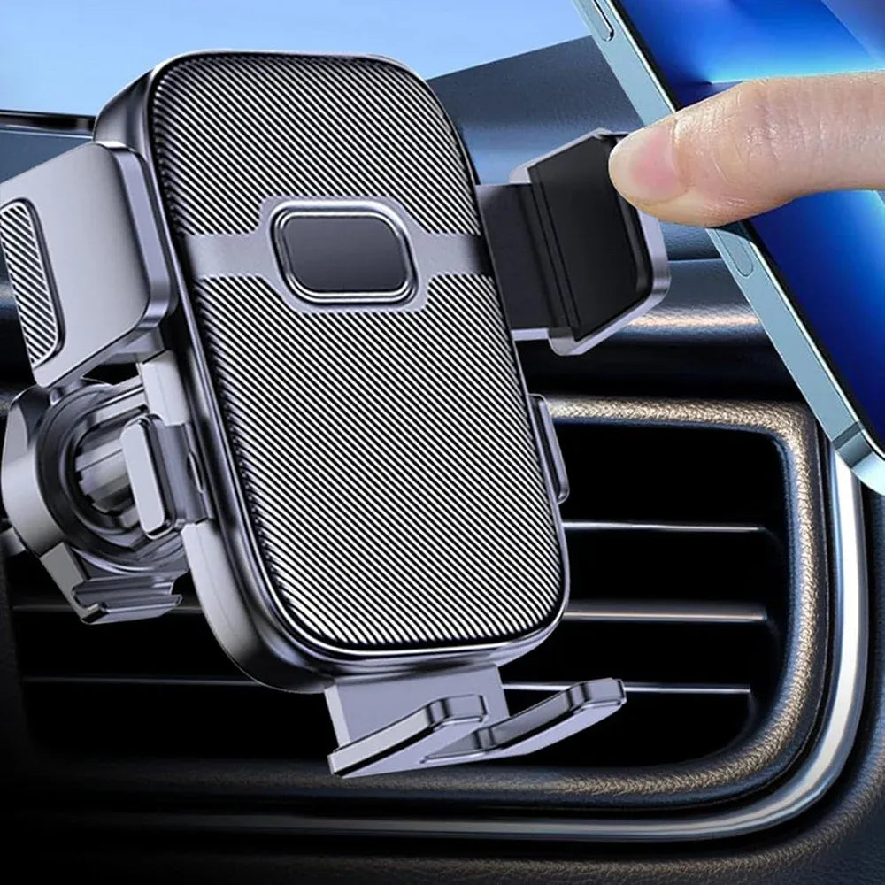 Universal Car Air Vent Phone Mount (Black Textured Finish) — 360° Adjustable, Non-slip Navigation Holder, Compatible with Most Smartphones