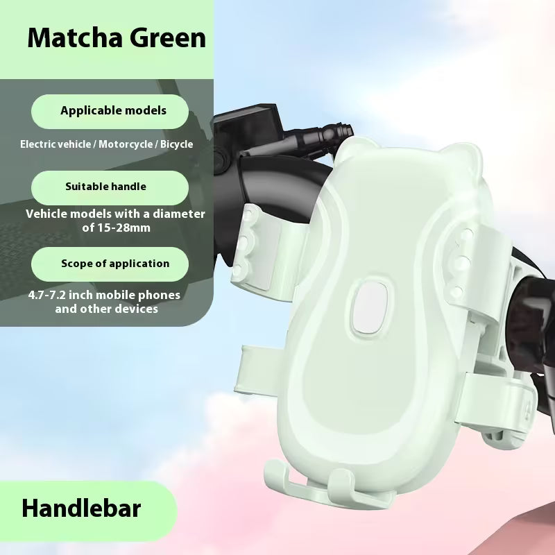 Cute Green Cat-Themed Bicycle Phone Holder — Motorcycle & Bicycle Handlebar Mount, Anti-Shake 360° Rotatable Navigation Bracket, Universal Scooter Stand
