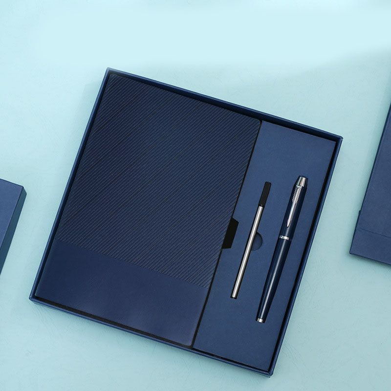 Dark Blue Luxury A5 Notebook and Pen Gift Set Business Journal Office Writing Diary Executive Stationery Present Box with Gift Bag