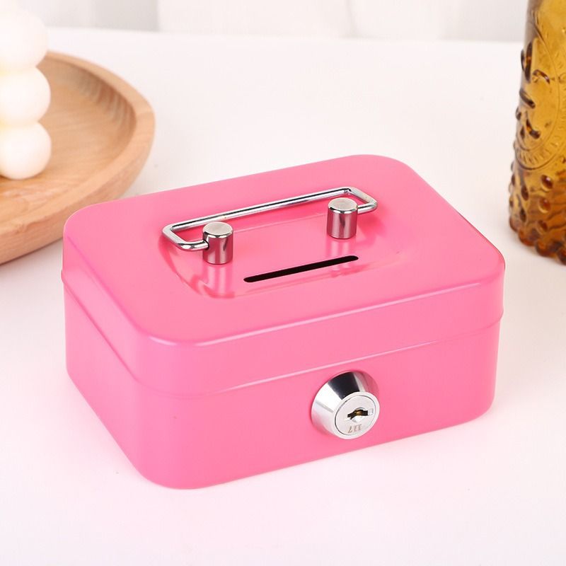 Pink Lockable Metal Cash Box with Coin Slot Portable Money Storage Box Small Savings Bank Key Lock Cash Holder Organiser for Coins Notes Home Office Use 115x85x58mm