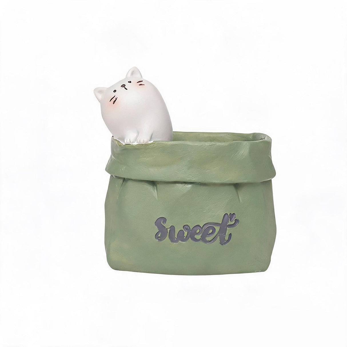 Creative Animal-Themed "Paper Bag" Pen Holder (Cat) — Resin Desktop Organizer | Cute Cartoon Pencil Cup, Planter, & Storage Container | Home & Office Desktop Decor