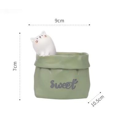 Creative Animal-Themed "Paper Bag" Pen Holder (Cat) — Resin Desktop Organizer | Cute Cartoon Pencil Cup, Planter, & Storage Container | Home & Office Desktop Decor