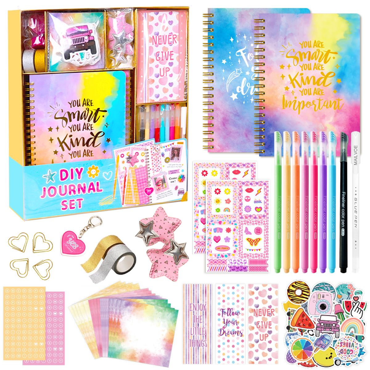 DIY Journal Set for Girls Scrapbook Kit Creative Diary Craft Gift Set with Stickers Pens Washi Tape Birthday Gift