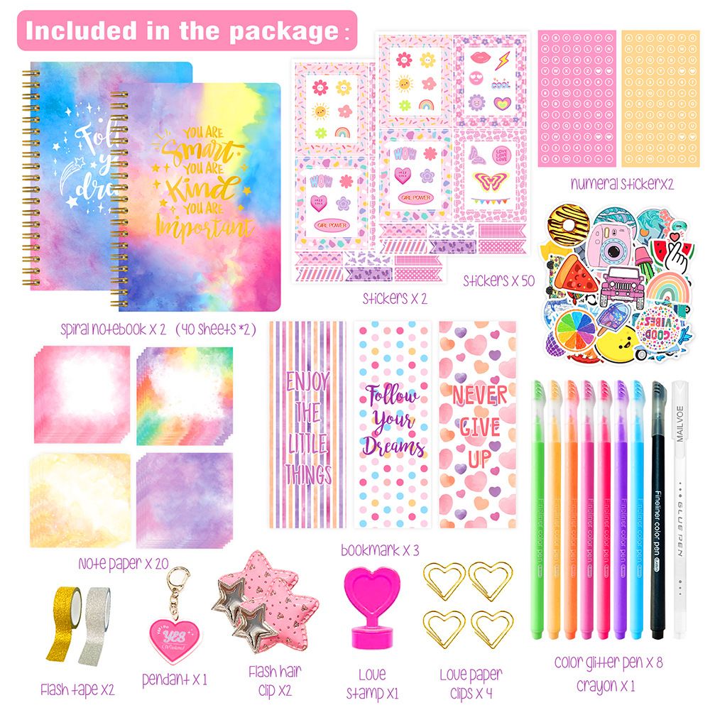 DIY Journal Set for Girls Scrapbook Kit Creative Diary Craft Gift Set with Stickers Pens Washi Tape Birthday Gift