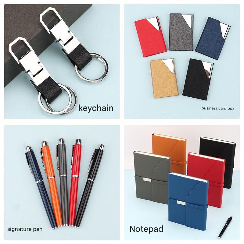 Gray Executive A5 Notebook Gift Set with Metal Pen, Business Card Holder and Keychain for Corporate Gifts, Client Appreciation and Office Professionals