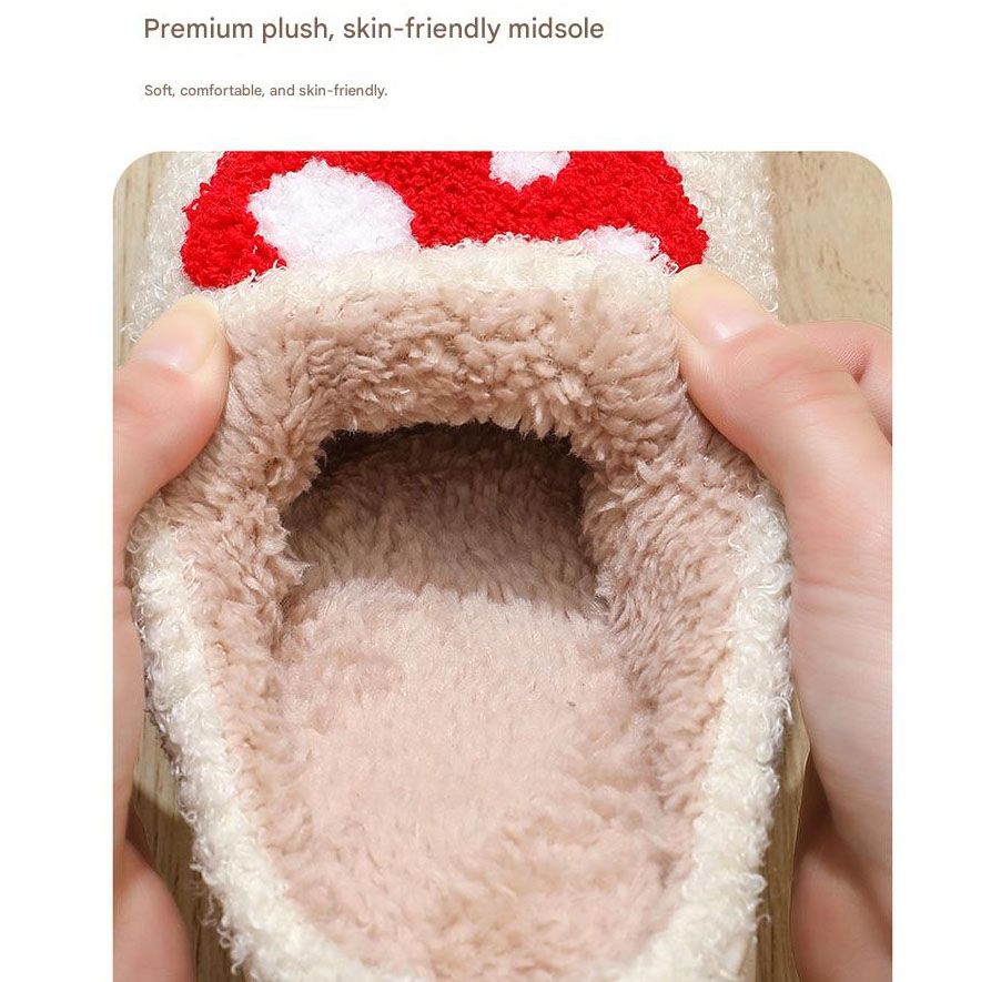Mushroom-Themed Plush Slippers & Bubble Fleece Throw Blanket Set — A Cozy, Warm Winter Home Gift Bundle, Including Soft & Warm Indoor Slippers (Size AU 6-7) and a 100x150cm Flannel Throw Blanket