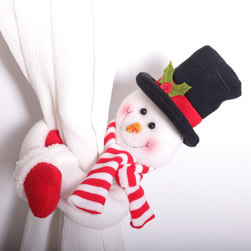 Christmas Flannel Throw Blanket and Snowman Curtain Tieback Set, 150x200cm Thick Fleece Sofa Blanket with 2 Plush Snowman Velcro Curtain Holders for Holiday Home Decor