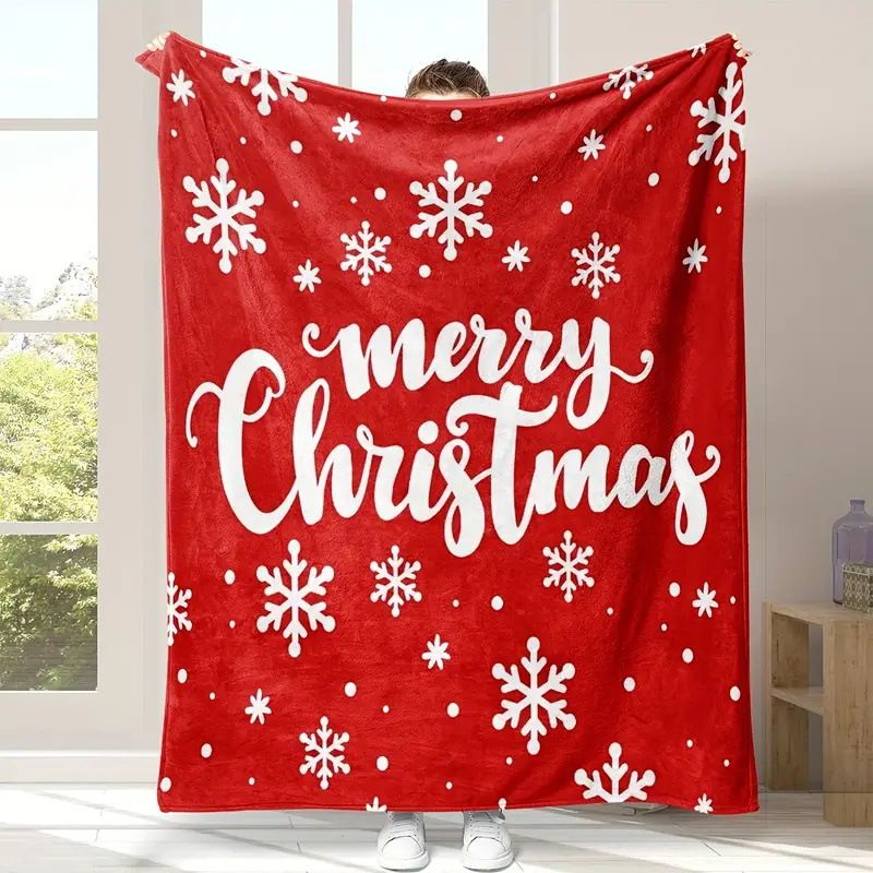 Christmas Flannel Throw Blanket and Snowman Curtain Tieback Set, 150*130cm Thick Fleece Sofa Blanket with 2 Plush Snowman Velcro Curtain Holders for Holiday Home Decor